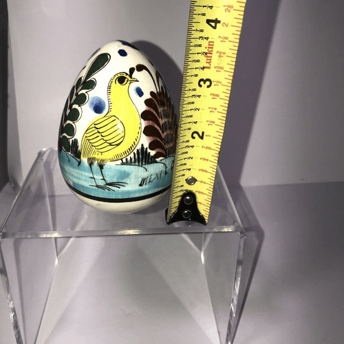 Linda Stark Mexico 3/78 folk ceramic egg pastel colord birds blue 3x4 - Picture 7 of 7