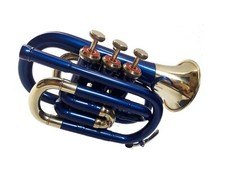 MINI POCKET TRUMPET POCKET BLUE BRASS MADE OF PURE BRASS FREE CASE M/P