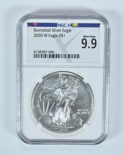 2020-W Burnished Silver Eagle Mint State 9.9 NGC X NGCX