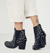 Free People After Dark Embellished Sequin Gem Beaded Suede Leather Ankle Boot