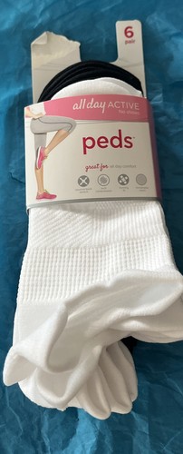 6 Pares Calcetines Peds Todo el Día Activos No Show 3 Blanco 3 Negro Se Ajusta a Zapato Talla 5-10 - Imagen 1 de 7