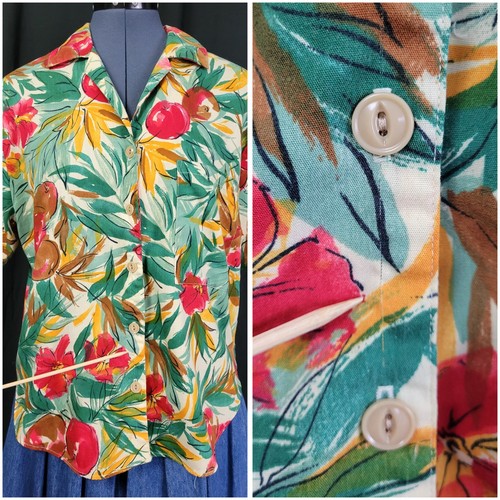 Vintage Cristin Stevens Yellow/Green/Red Tropical Print Button Down Size M - Afbeelding 14 van 17