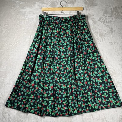Vintage BECHAMEL Holly Full Midi Skirt Size 1X Christmas Black