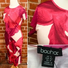 BNWT BOOHOO Size 14 Pink Floral Dress Spring Holiday Wedding Stretchy S10