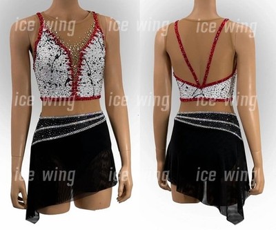 Ice Figure Skating Dress Elasticity Competition Skating Jeweled black