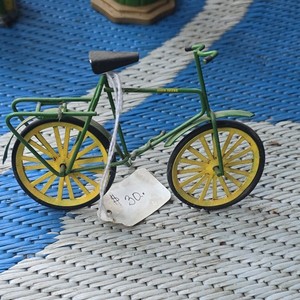 Green & Yellow Metal Miniature Bicycle Model w/ Rear Rack and Kickstand