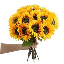 8pcs Artificial Sunflower Flowers Long Stem Large Silk Sunflowers Bridal Yellow