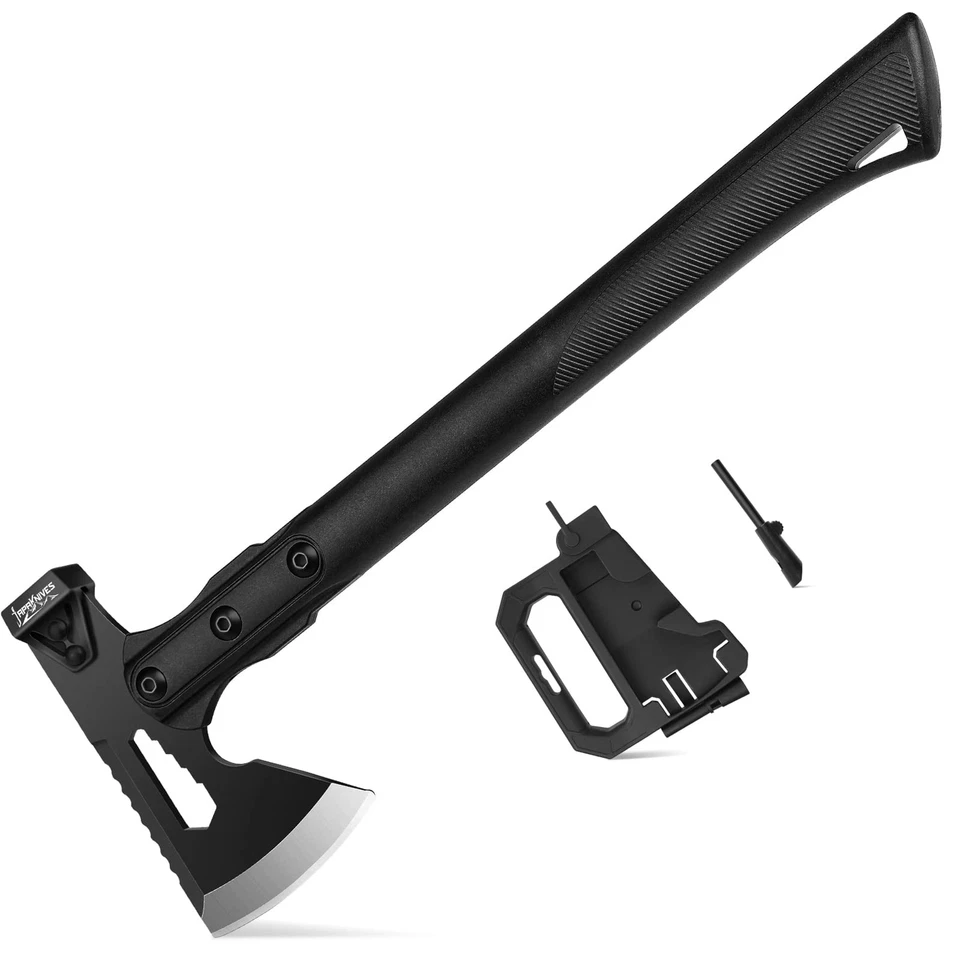 JAPAKNIVES Survival Axt 5-IN-1 Camping Beil Spaltaxt für Holz 37CM Multifunktional Campi...