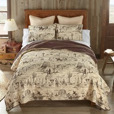 Cowboy Western Brown Cream Country Farmhouse King 3 Pc Quilted Bedding Set