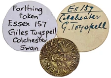 1666 Essex GILES TOYSPELL OF COLCHESTER SWAN hammered FARTHING token - W# 157