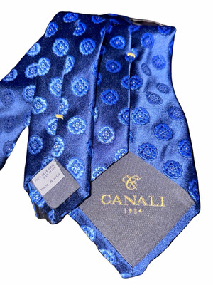 Canali Men's Blue Floral Flower Pattern Woven Silk Necktie Made in Italy