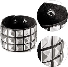 3 Pcs Spiked Studded Bracelet Black Leather Rivet Punk Cuff Wrap Bangle Biker