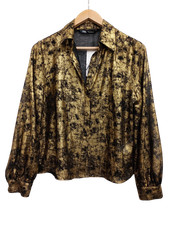 Zara Black & Gold Metallic Speckled Blouse - Size M