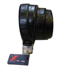 Long black leather belt with steel buckle plus size man. Big and tall. Big size