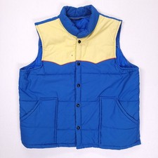 Swingster Vintage 80s Puffer Vest Blue Yellow Western Yoke XL Mens Retro Puffy