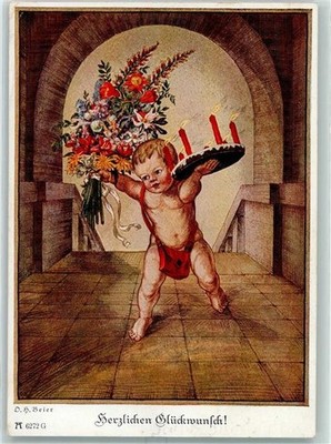 10571212 - Angel signed O.H. Baier the well-wishers birthday postcard Cupid