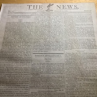 1808 THE NEWS ~ RARE ORIGINAL 8 PAGE NEWSPAPER