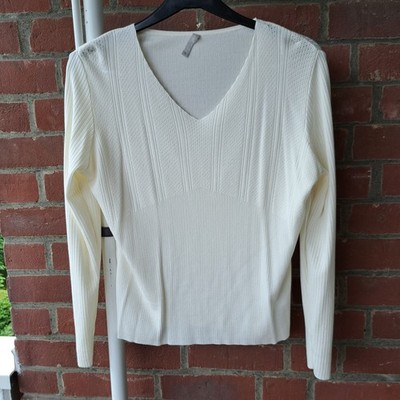 Shirt, NKD, wollweiß, V-Ausschnitt, div. Strickarten, lg. Arm, Gr. L