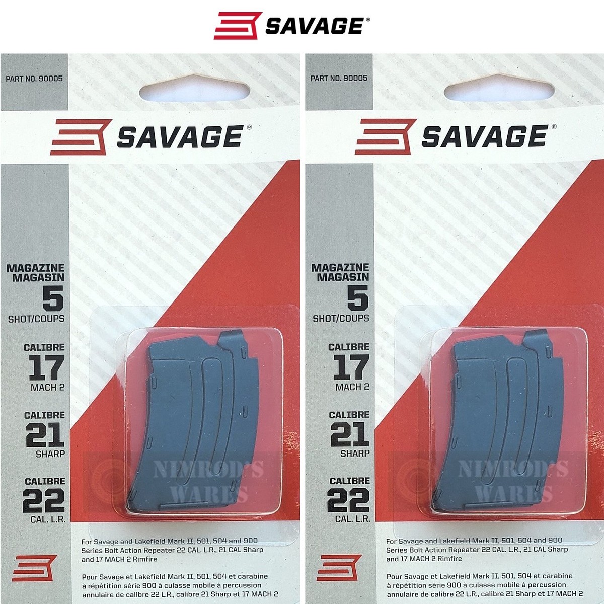 TWO SAVAGE MKII 22LR 17HM2 (Mach 2) 5-Round Steel Magazines 90005