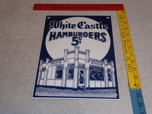 VINTAGE WHITE CASTLE HAMBURGERS FAST FOOD 12" PORCELAIN METAL GASOLINE OIL SIGN!