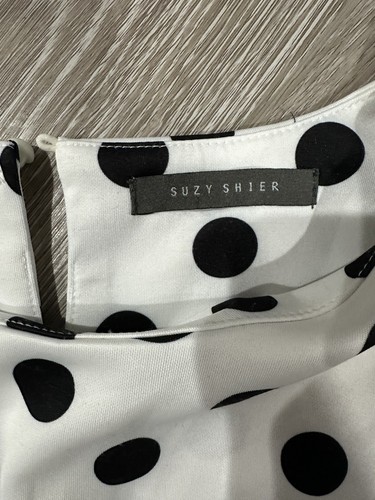 Women's Suzy Shier White Black Polka Dots Top Blouse Medium - Picture 2 of 3