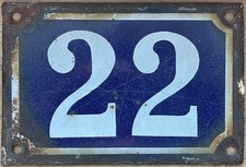 22 ancien numéro de maison émaillé bleu et blanc français original acheté en France
