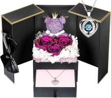 ADDWel Preserved Rose Gifts for Her, Forever Real Purple Flowers Roses 