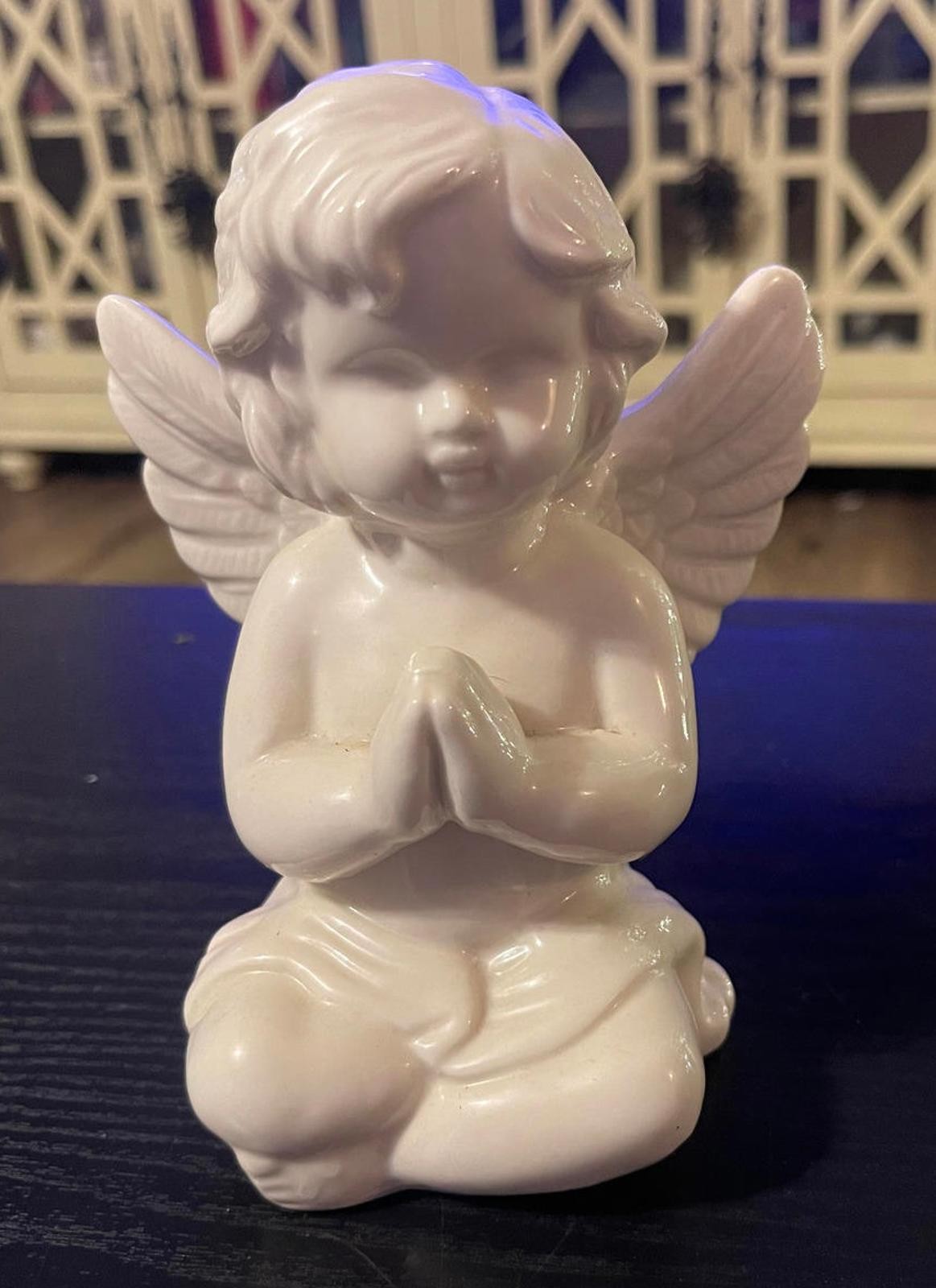 White Ceramic Angel Figurine with Praying Hands