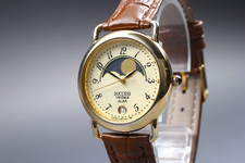 [Exc+5] SEIKO ALBA V338-6011 Moon phase Gold 33mm Quartz unisex Watch From JAPAN