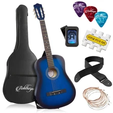 38-inch Beginner Acoustic Guitar Package (Blue), Basic Starter Kit w/Gig Bag,...
