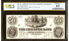 1800s Chicopee Bank Springfield MA $50 Proof G88 PCGS 63 Plate Note 1 of 2 Known