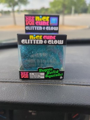 NeeDoh Nice Cube Glitter & Glow Blue Fidget Toy Super Solid Squish NEW