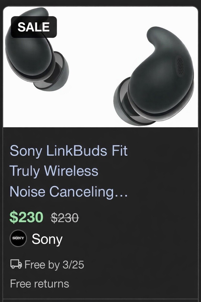Sony LinkBuds Fit Wireless Noise Canceling Earbuds Black Bluetooth