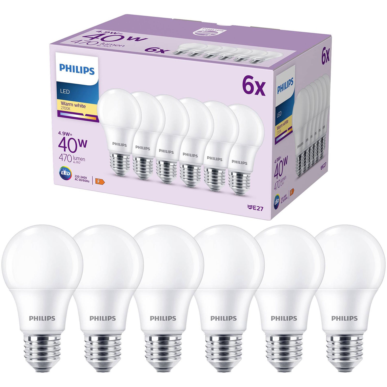 Philips LED Bulbs E-27 4.9W Warm White Durable 6 Pack - Image 2