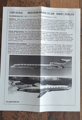 Decal Western Indian Boeing B727-200 Flightpath FP20-219  1/200
