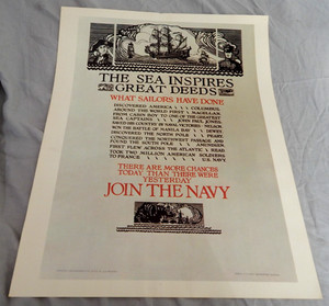 The Sea Inspires Great Deeds Join the Navy Poster Vintage Repop 16" x 20"