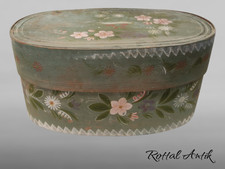 02326 orig antike große Spanschachtel / Hutschachtel floral 19 Jarh. Volkskunst