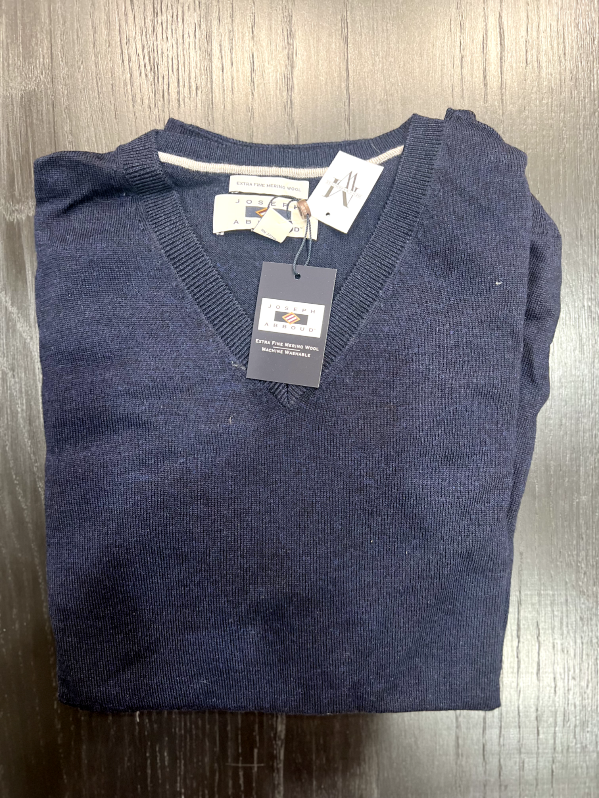 Joseph Abboud Mens Sweater 2XL Navy V-Neck Extra Fine 100% Merino Wool Pullover
