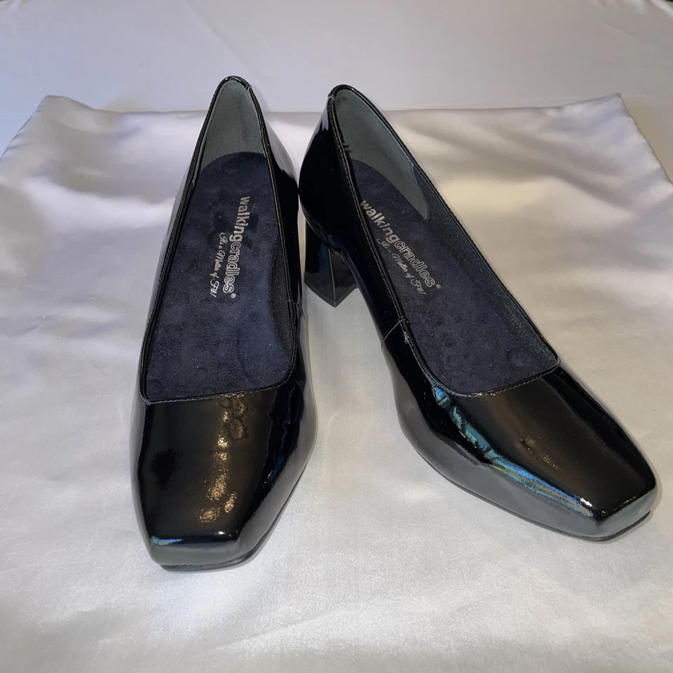 Cunas para caminar para mujer talla 8 zapatos Meredith anchos charol negro cómodos Foto 4 de 4
