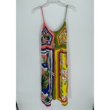 Farm Rio Women's Multicolor Tropical Floral Mixed Scarf Print Midi Dress Size M