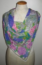 Vintage Liz Claiborne Silk Chiffon Floral Paisley Print Square Scarf 34 X 34