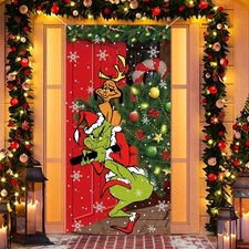 GRINCH Christmas Decorations Door Cover 6x3 ft Banner Xmas Whoville Green Monste