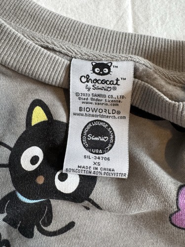 Sanrio Chococat Gray Sweatshirt XS Bioworld Kawaii Hearts Cat Pullover HTF - Picture 7 of 8
