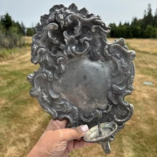 Antique Pewter Wall Candle Sconce German Baroque Rococo Gothic 11" Ornate