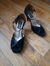 Black Suede Leather Tango Dance Shoes Heels - Alma Boutique - Size 7