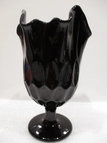 FENTON 7-3/4" BLACK Colonial THUMBPRINT  Handkerchief VASE