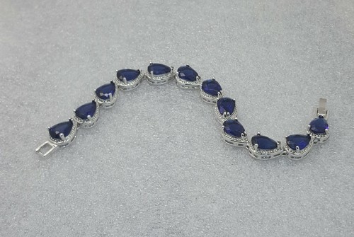 18K Gold Filled Stunning Italian Simulated Sapphire Statement Bracelet 18cm - Picture 2 of 11