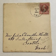 SCARCE 1891 AGNEW CALIFORNIA COVER TO SEATTLE WASHINGTON