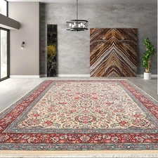 9' x 12’6" 300 KPSI Kum Hand Knotted Wool Traditional Oriental Area Rug Ivory