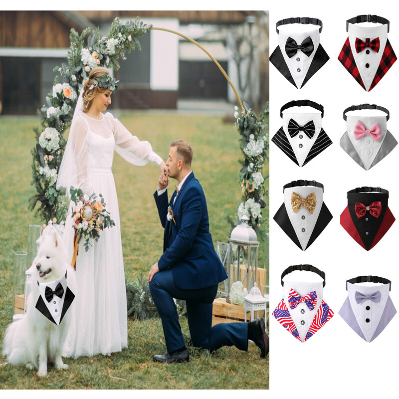 Adjustable Formal Dog Tuxedo Wedding Dog Bandana Collar Dog Collar with Bow  Tie